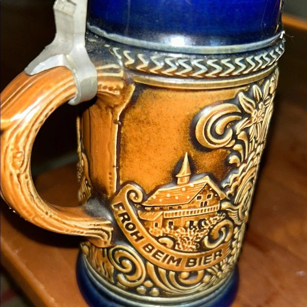 Vintage German Beer Stein with Blue and Gold Accents - Picture 3 of 8